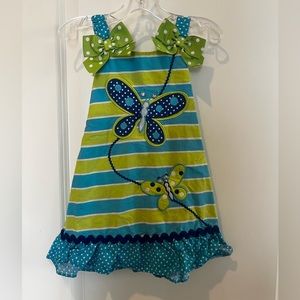 Youngland Green/Blue Butterfly Sun Dress, Size 3T